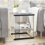 Compact 2-Tier Metal Side Table with Removable Shelf Gray