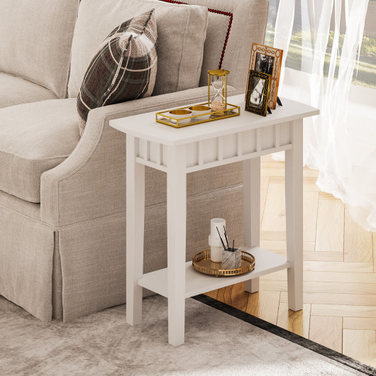 Narrow 2-Tier Wood End Table with Storage Shelf - Image 7