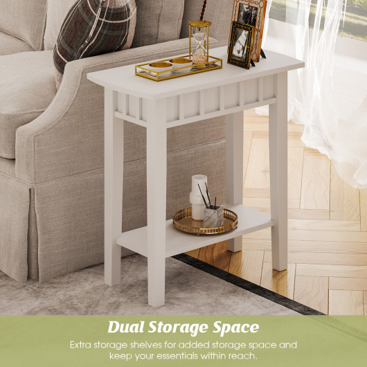 Narrow 2-Tier Wood End Table with Storage Shelf - Image 2