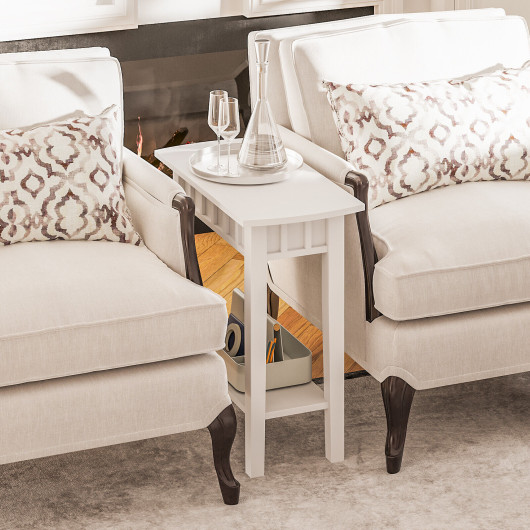 Narrow 2-Tier Wood End Table with Storage Shelf