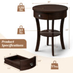 Round Wooden End Table with Drawer and Storage Shelf 11 Round Wooden End Table with Drawer and Storage Shelf