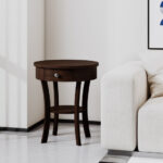 Round Wooden End Table with Drawer and Storage Shelf 13 Round Wooden End Table with Drawer and Storage Shelf