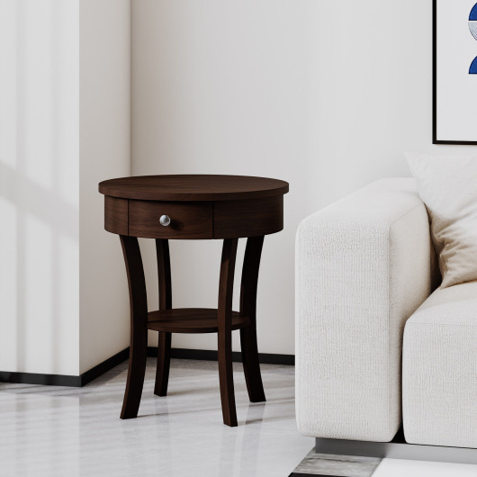 Round Wooden End Table with Drawer and Storage Shelf 6 Round Wooden End Table with Drawer and Storage Shelf - Image 6