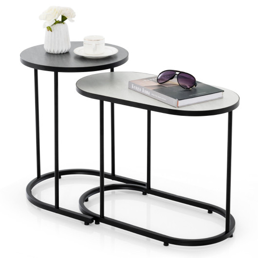 Modern Faux Marble Nesting Coffee and Side Table Set (2) 3 Modern Faux Marble Nesting Coffee and Side Table Set (2) - Image 3