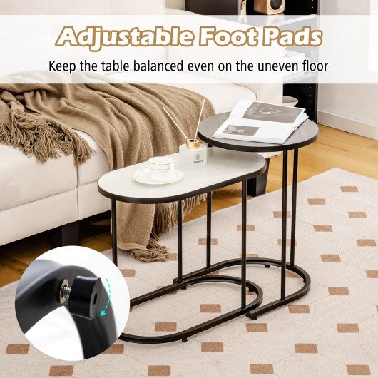 Modern Faux Marble Nesting Coffee and Side Table Set (2) 6 Modern Faux Marble Nesting Coffee and Side Table Set (2) - Image 6