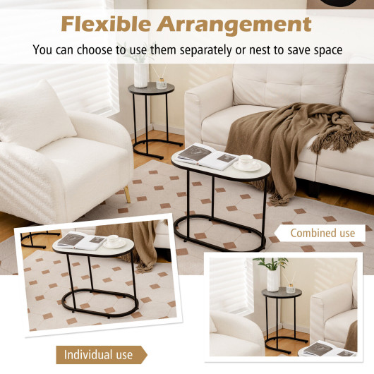 Modern Faux Marble Nesting Coffee and Side Table Set (2) 7 Modern Faux Marble Nesting Coffee and Side Table Set (2) - Image 7
