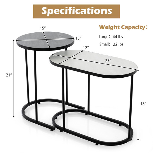 Modern Faux Marble Nesting Coffee and Side Table Set (2) 4 Modern Faux Marble Nesting Coffee and Side Table Set (2) - Image 4