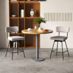 Modern Upholstered Swivel Bar Stools with Footrests and Back (Set of 2)