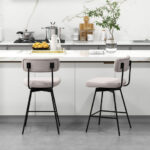 Modern Upholstered Swivel Bar Stools with Footrests and Back (Set of 2)