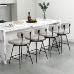 Modern Upholstered Swivel Bar Stools with Footrests and Back (Set of 2)