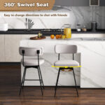 Modern Upholstered Swivel Bar Stools with Footrests and Back (Set of 2)