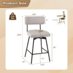 Modern Upholstered Swivel Bar Stools with Footrests and Back (Set of 2)