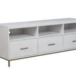 White Mahogany Modern TV Console with Drawers and Shelves 12 White Mahogany Modern TV Console with Drawers and Shelves