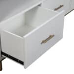 White Mahogany Modern TV Console with Drawers and Shelves 13 White Mahogany Modern TV Console with Drawers and Shelves
