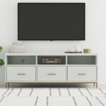 White Mahogany Modern TV Console with Drawers and Shelves 15 White Mahogany Modern TV Console with Drawers and Shelves