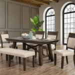 Espresso Acacia Farmhouse Dining Bench with Beige Upholstery