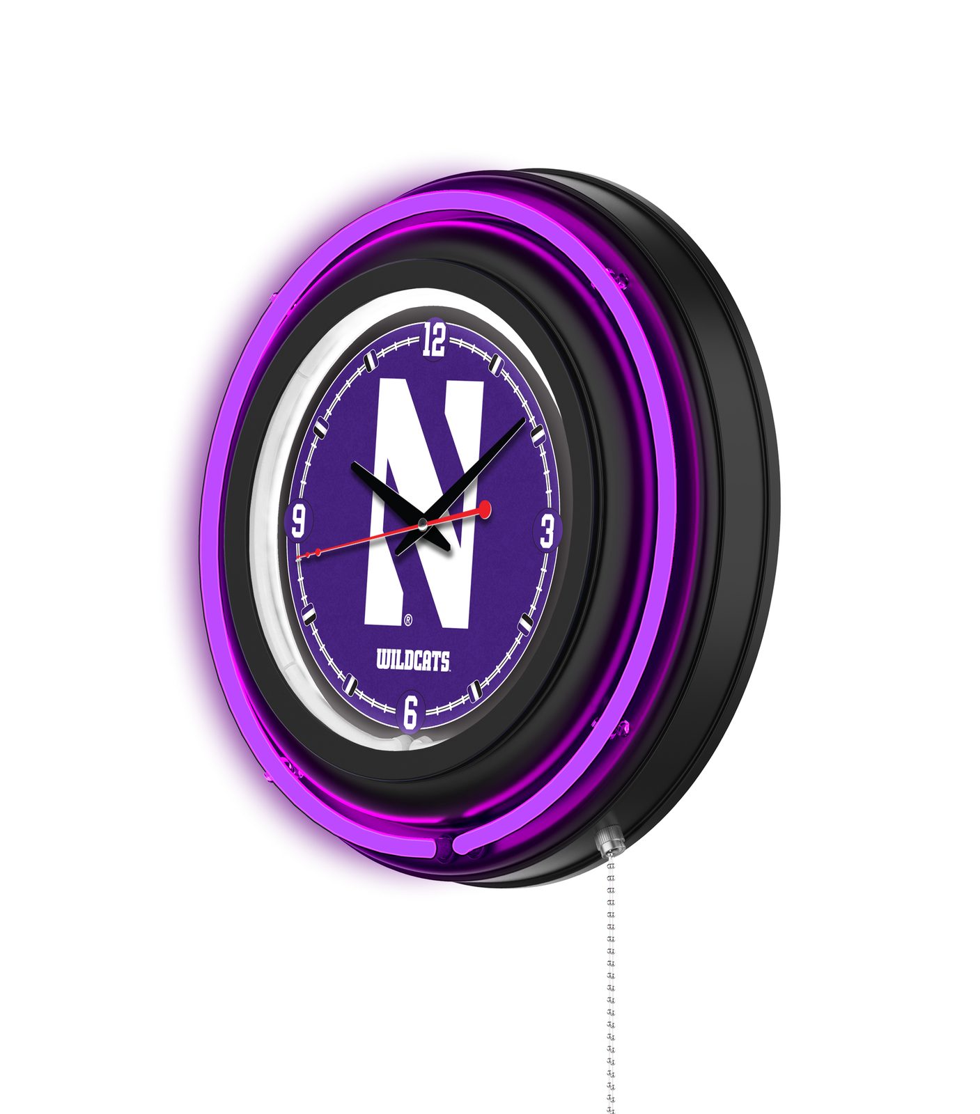 Northwestern University 15-Inch Neon Logo Clock in Black 2 Northwestern University 15-Inch Neon Logo Clock in Black - Image 2