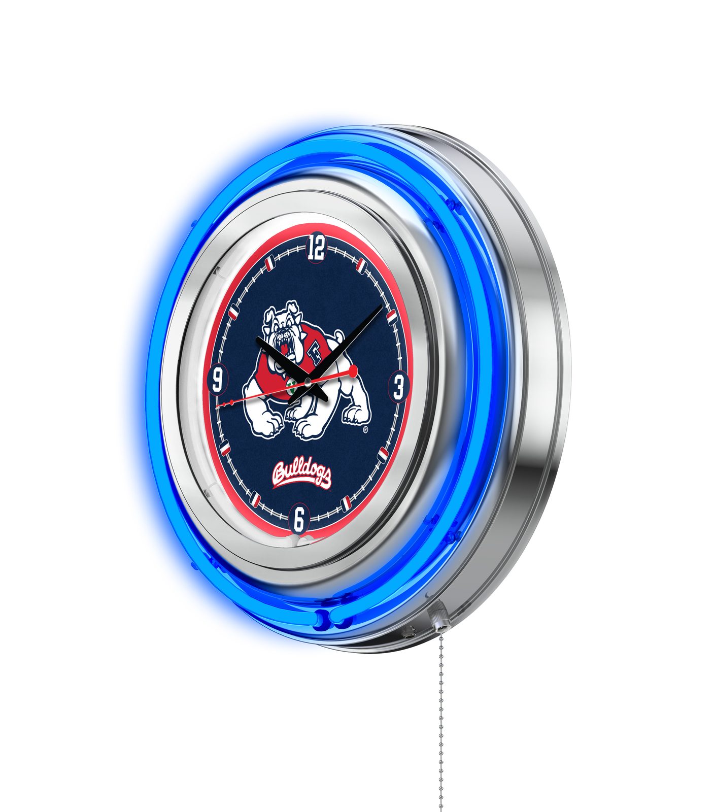 Fresno State University 15-Inch Neon Logo Clock in Chrome 2 Fresno State University 15-Inch Neon Logo Clock in Chrome - Image 2