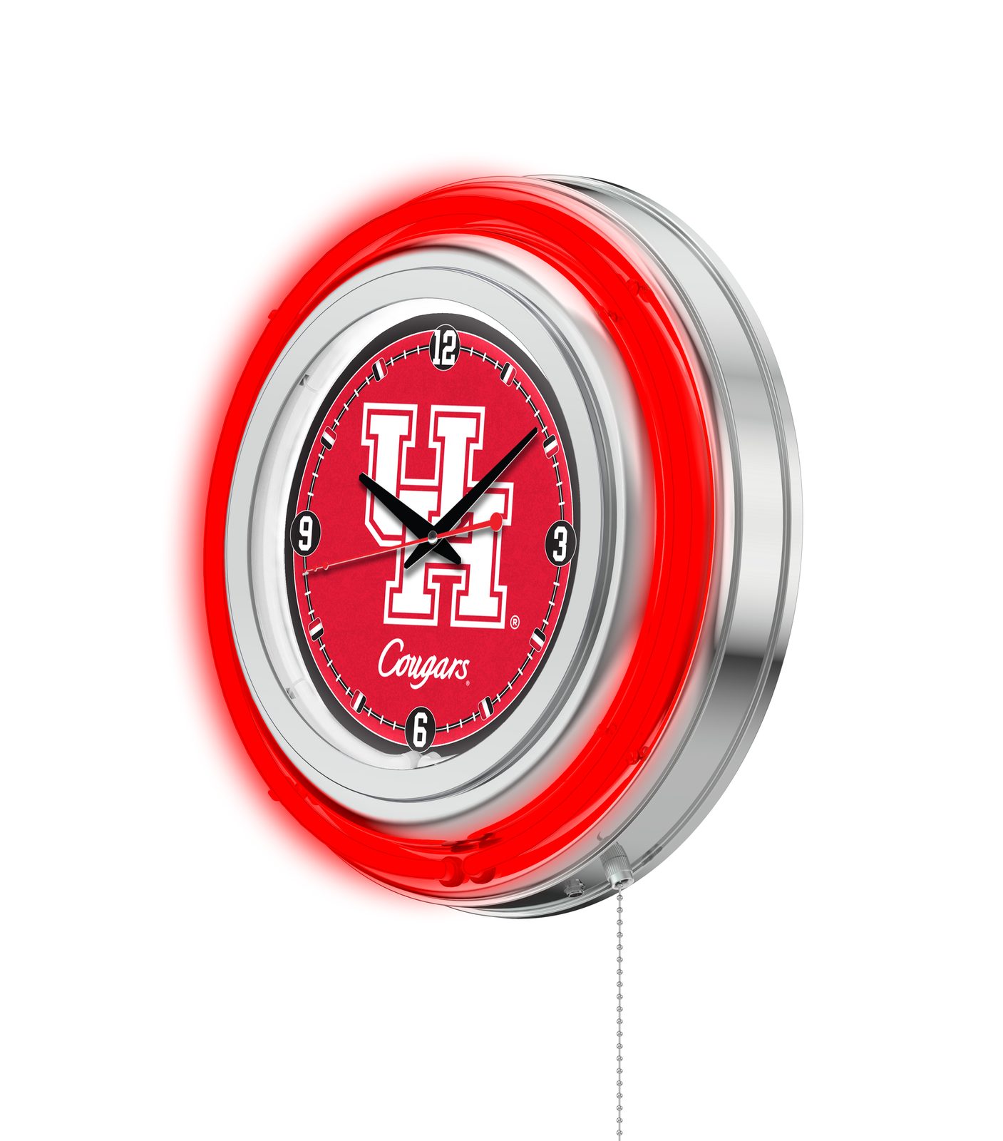University of Houston 15-Inch Neon Logo Clock in Chrome 2 University of Houston 15-Inch Neon Logo Clock in Chrome - Image 2