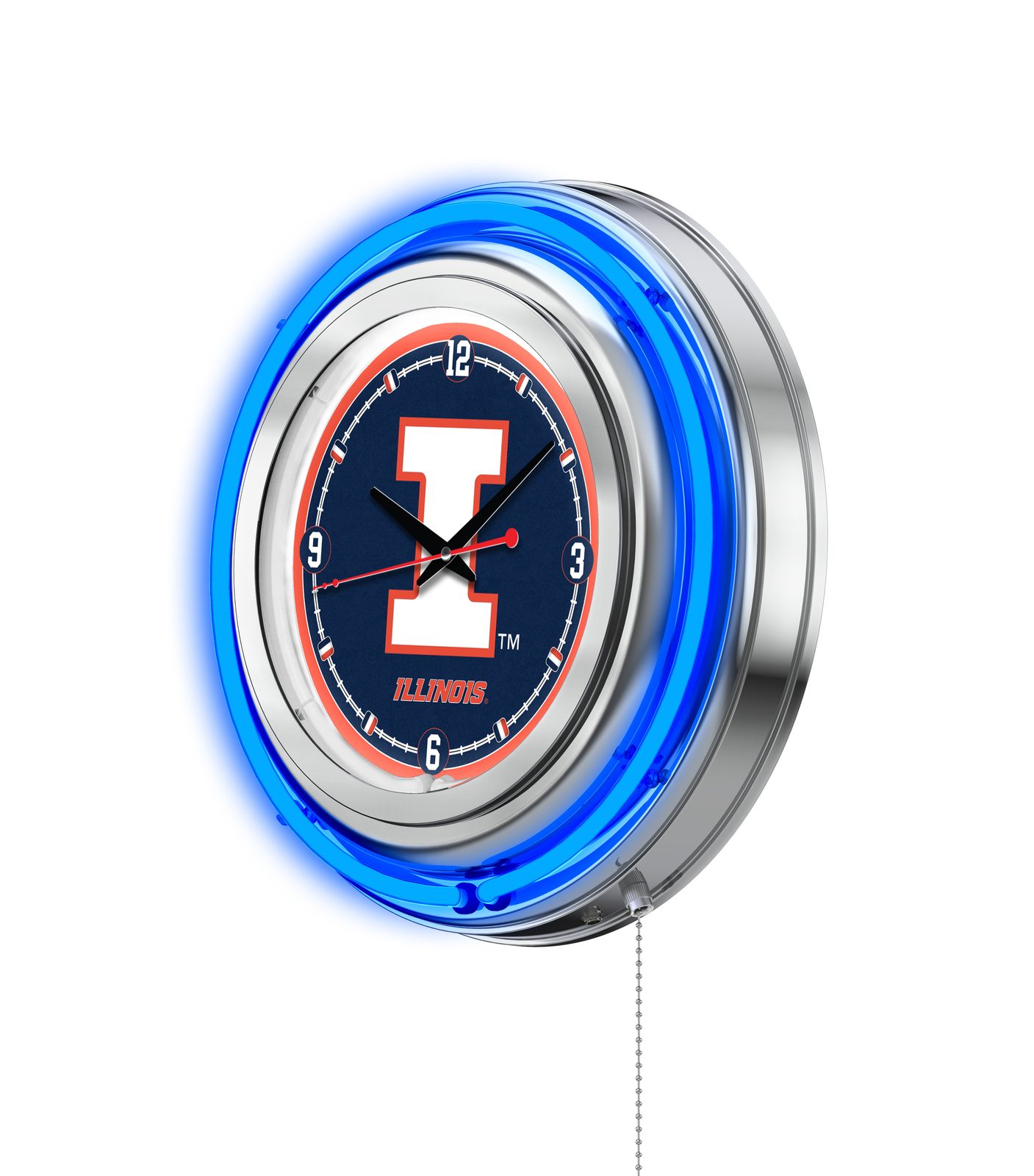 University of Illinois 15-Inch Neon Logo Clock in Chrome 2 University of Illinois 15-Inch Neon Logo Clock in Chrome - Image 2