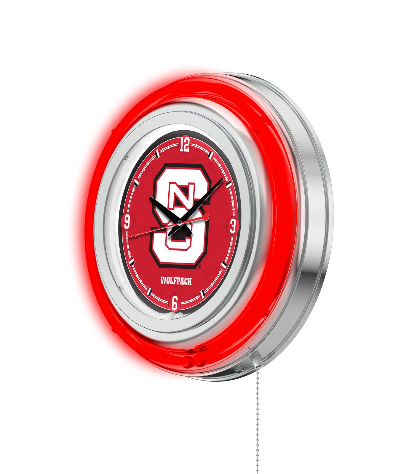 North Carolina State University 15-Inch Neon Logo Clock in Chrome 2 North Carolina State University 15-Inch Neon Logo Clock in Chrome - Image 2