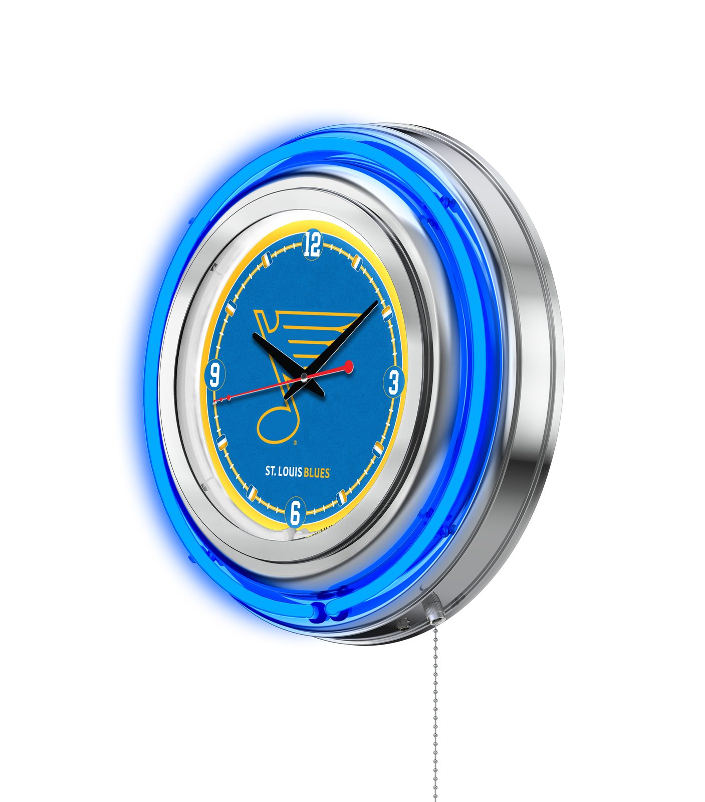 St Louis Blues 15-Inch Neon Logo Clock in Chrome 2 St Louis Blues 15-Inch Neon Logo Clock in Chrome - Image 2
