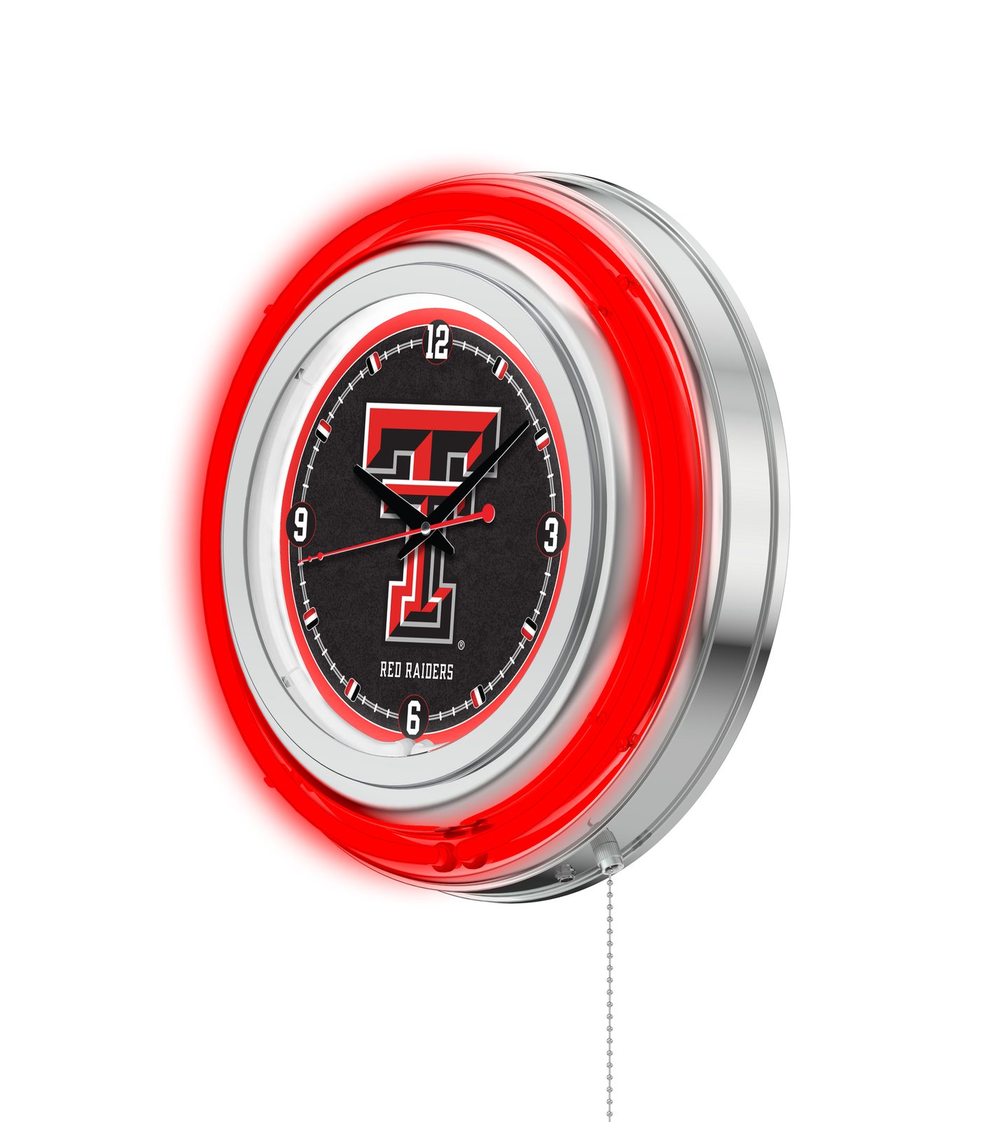 Texas Tech University 15-Inch Neon Logo Clock in Chrome 2 Texas Tech University 15-Inch Neon Logo Clock in Chrome - Image 2