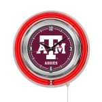 Texas A&M 15-Inch Neon Logo Clock in Chrome
