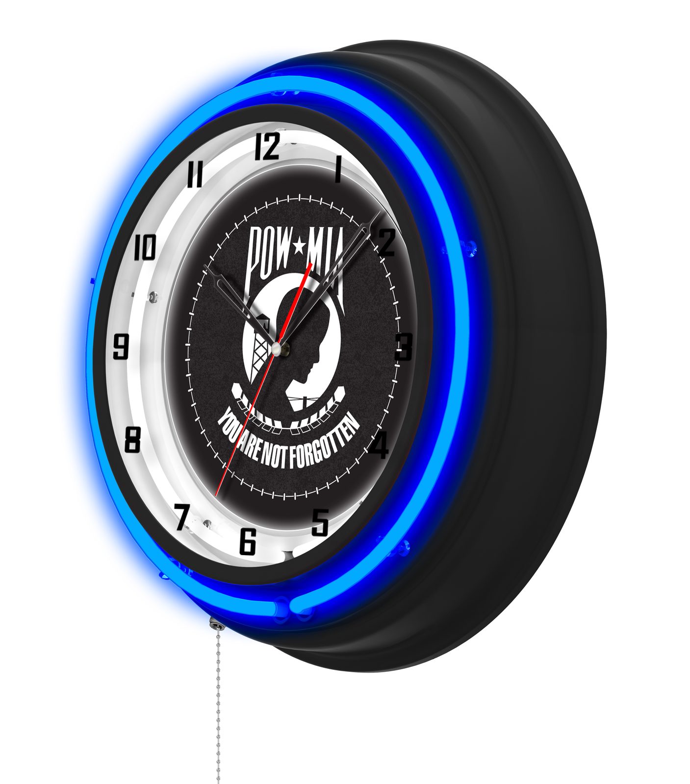 POW/MIA 19-Inch Double Neon Wall Clock in Black 2 POW/MIA 19-Inch Double Neon Wall Clock in Black - Image 2