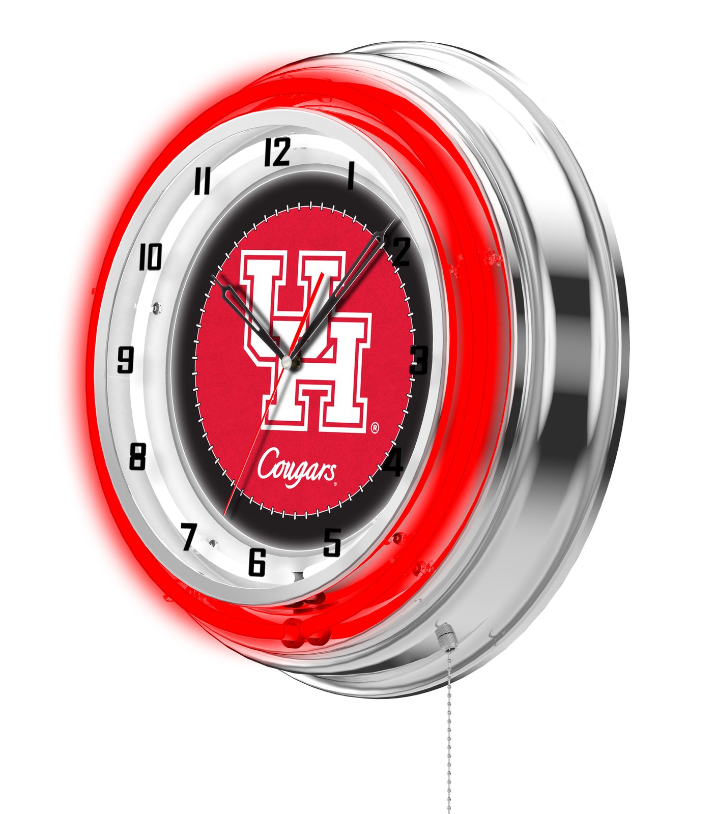 University of Houston 19-Inch Neon Logo Clock in Chrome 2 University of Houston 19-Inch Neon Logo Clock in Chrome - Image 2