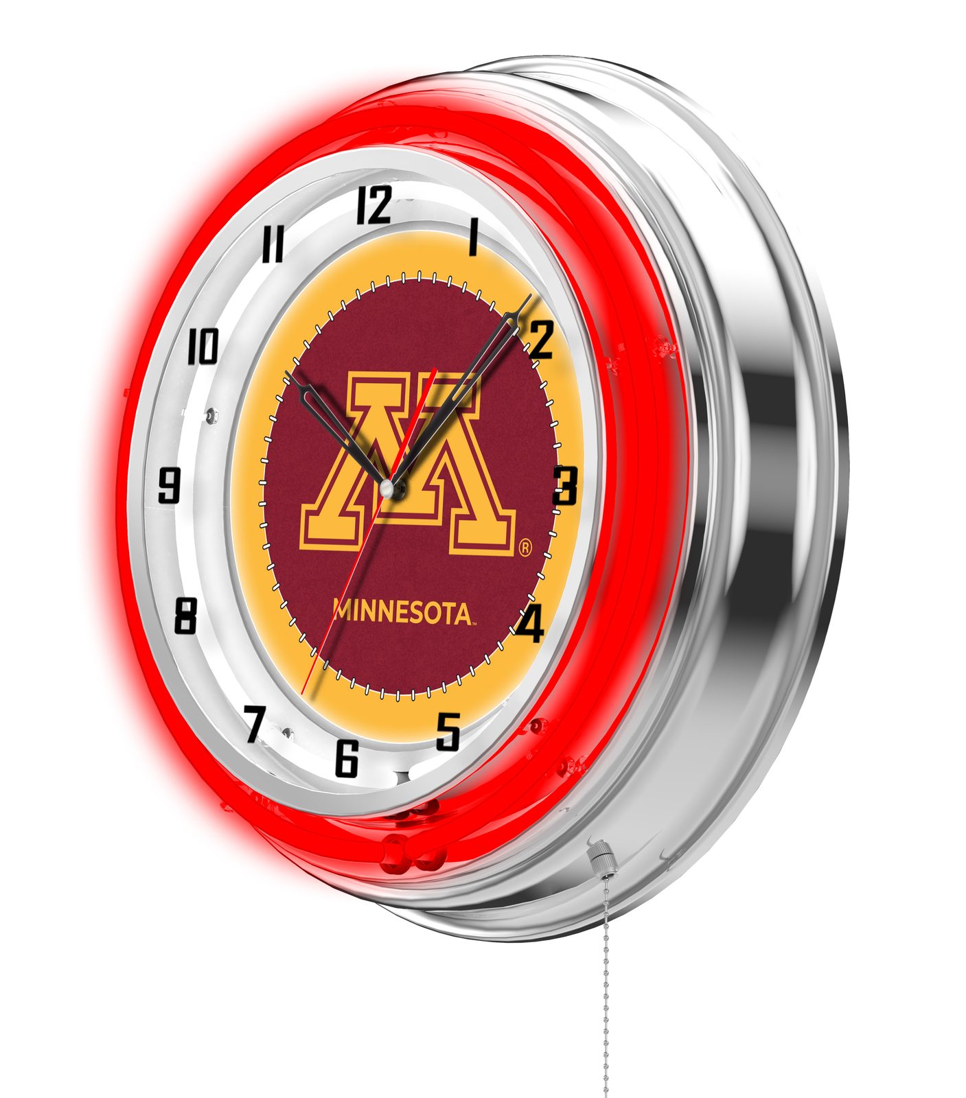 University of Minnesota 19-Inch Neon Logo Clock in Chrome 2 University of Minnesota 19-Inch Neon Logo Clock in Chrome - Image 2