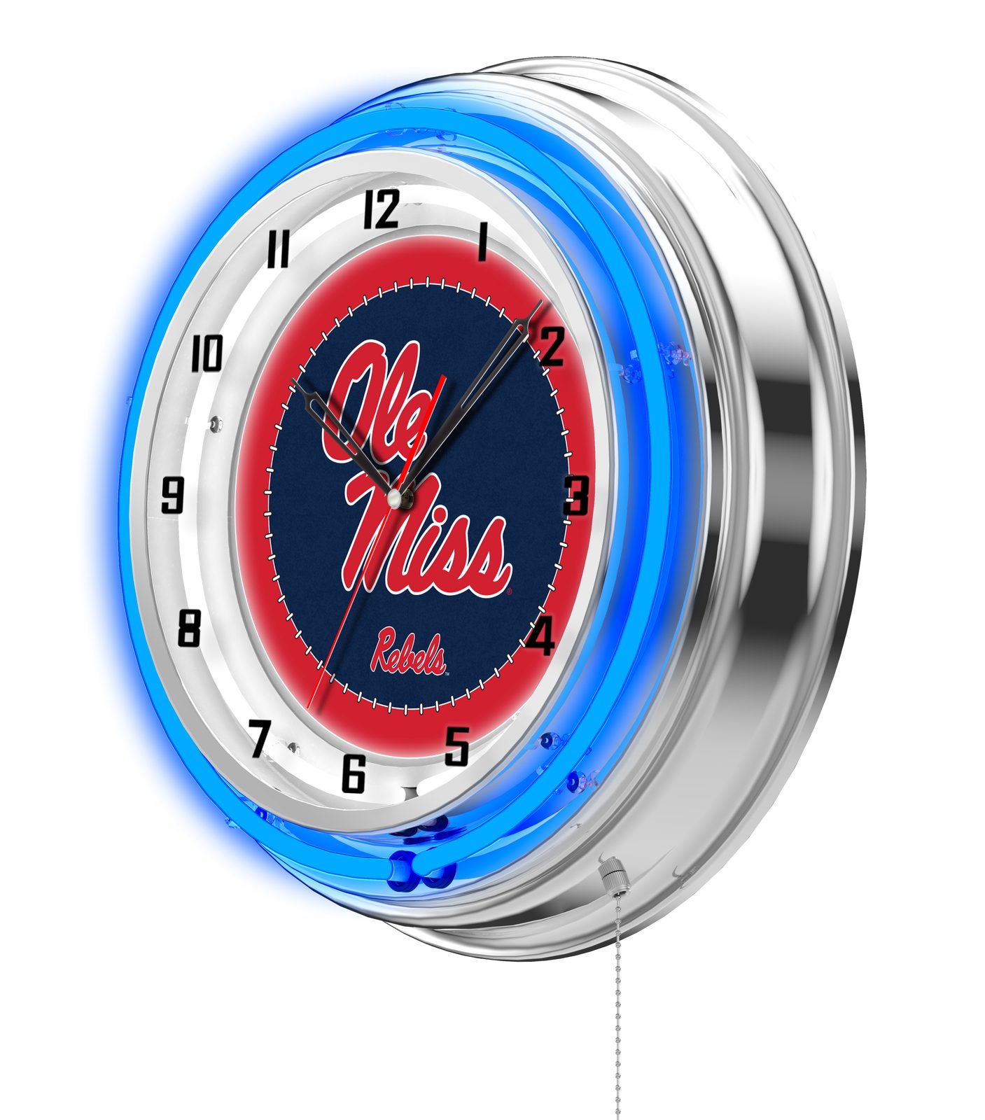University of Mississippi 19-Inch Neon Logo Clock in Chrome 2 University of Mississippi 19-Inch Neon Logo Clock in Chrome - Image 2