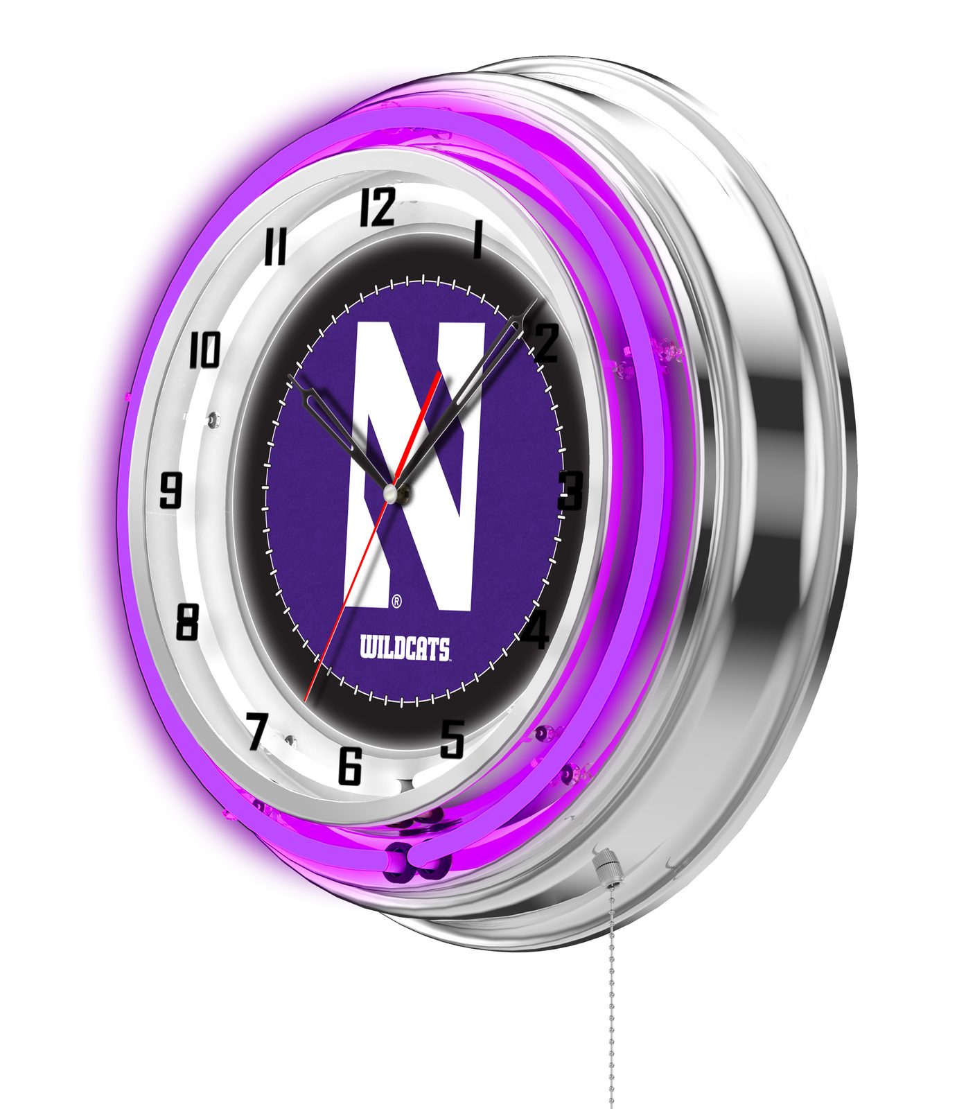 Northwestern University 19-Inch Neon Logo Clock in Chrome 2 Northwestern University 19-Inch Neon Logo Clock in Chrome - Image 2