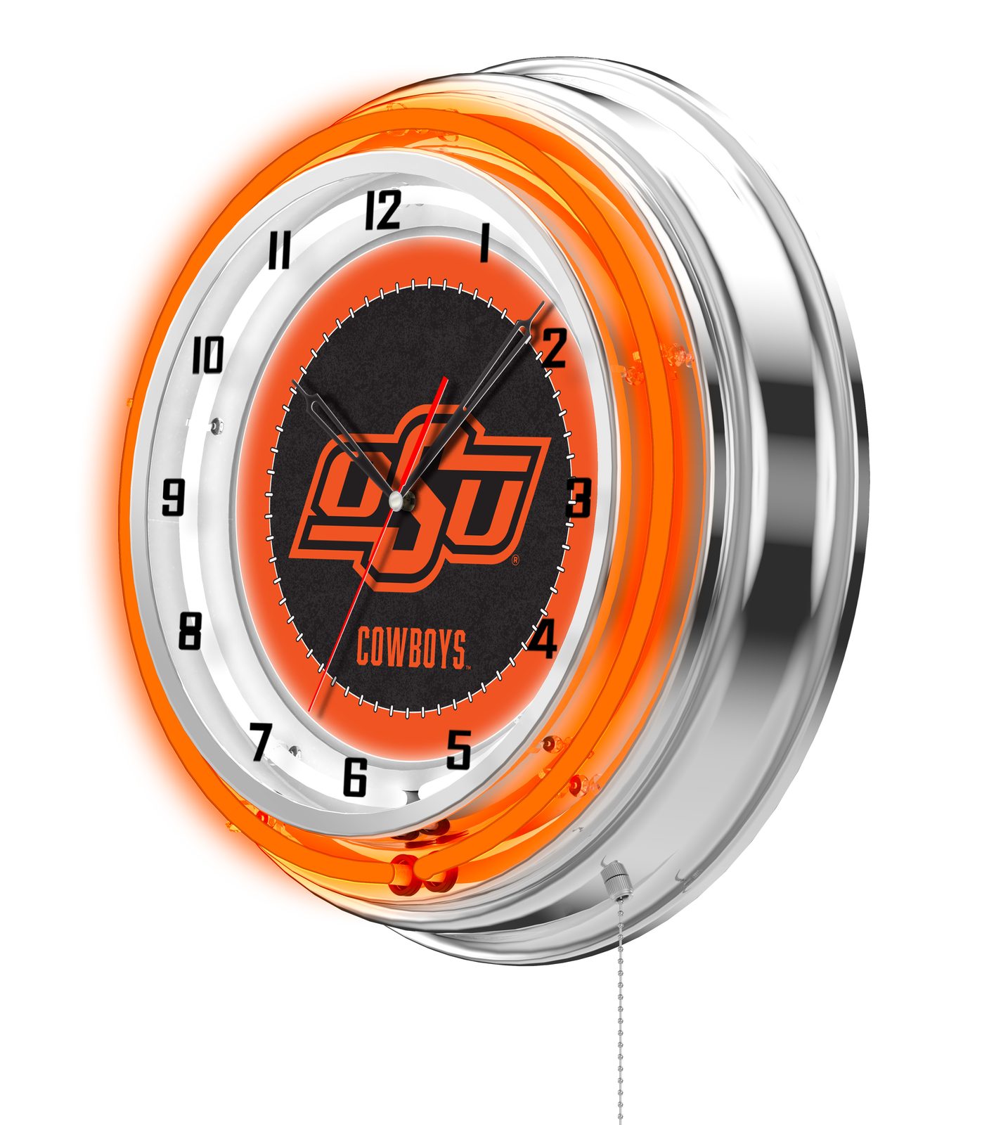 Oklahoma State University 19-Inch Neon Logo Clock in Chrome 2 Oklahoma State University 19-Inch Neon Logo Clock in Chrome - Image 2