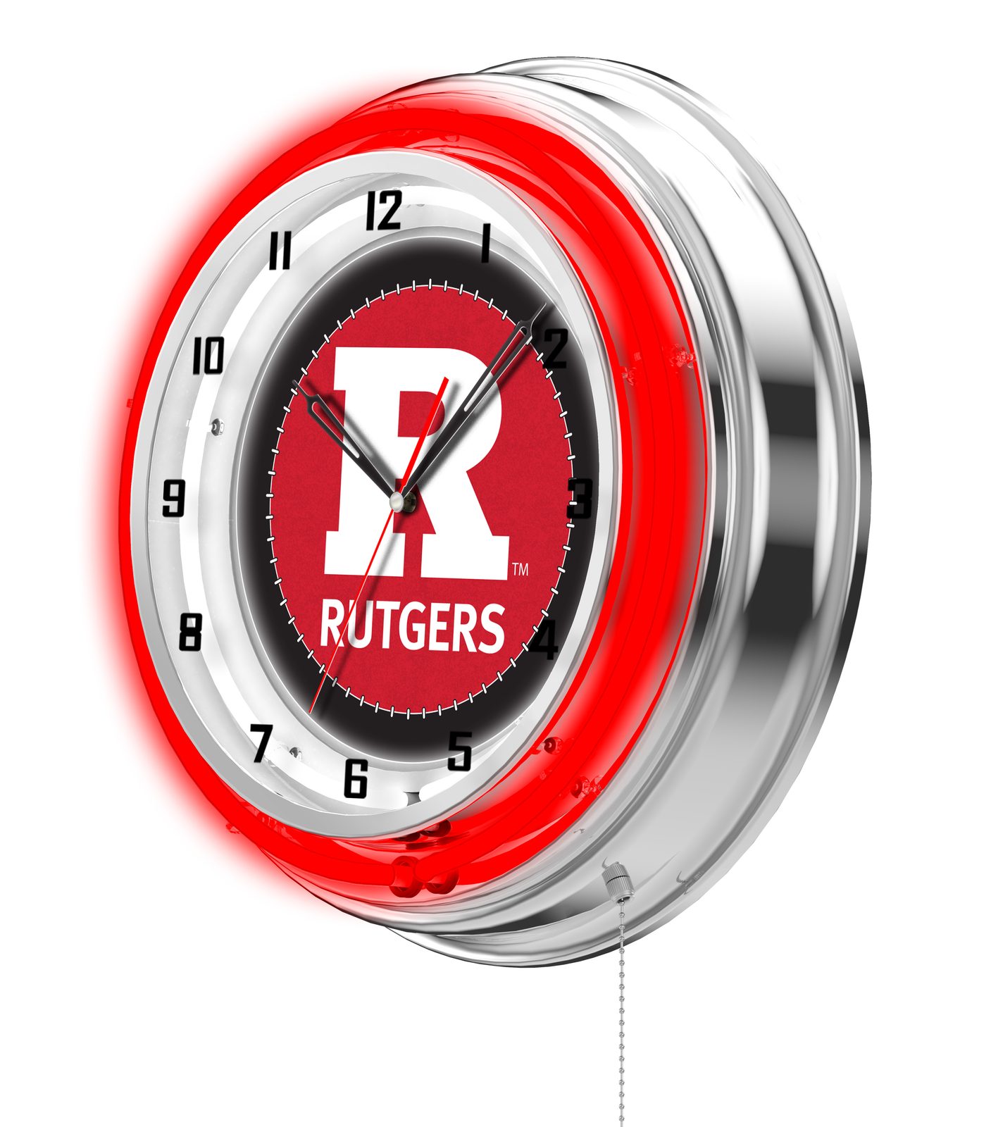 Rutgers 19-Inch Neon Logo Clock in Chrome 2 Rutgers 19-Inch Neon Logo Clock in Chrome - Image 2