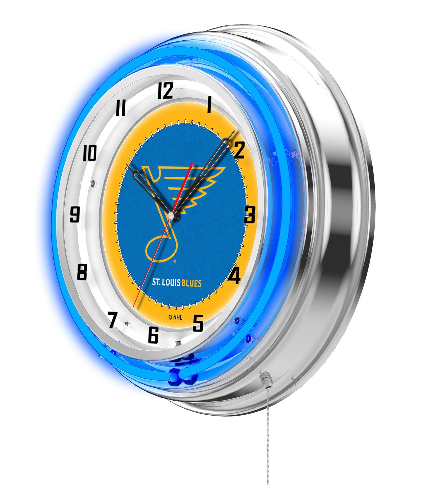 St Louis Blues 19-Inch Neon Logo Clock in Chrome 2 St Louis Blues 19-Inch Neon Logo Clock in Chrome - Image 2