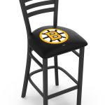 Boston Bruins 30-Inch Stationary Bar Stool w/ Black Wrinkle Finish, Ladder Back, 2.5-Inch Cushion Seat 4 Boston Bruins 30-Inch Stationary Bar Stool w/ Black Wrinkle Finish, Ladder Back, 2.5-Inch Cushion Seat