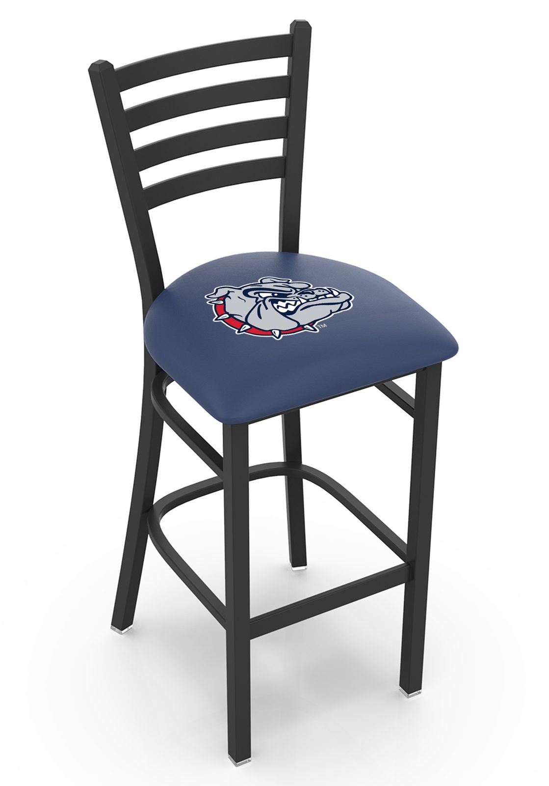 Gonzaga University 30-Inch Stationary Bar Stool w/ Black Wrinkle Finish, Ladder Back, 2.5-Inch Cushion Seat 1 Gonzaga University 30-Inch Stationary Bar Stool w/ Black Wrinkle Finish, Ladder Back, 2.5-Inch Cushion Seat