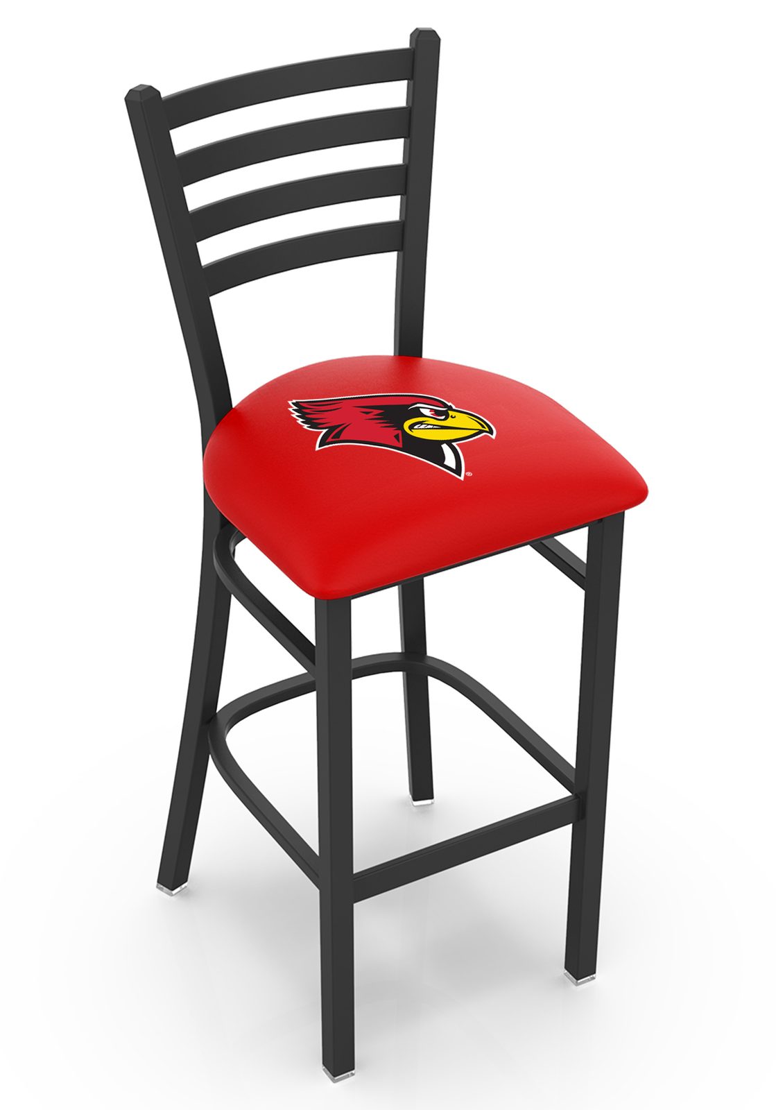 Illinois State University 30-Inch Stationary Bar Stool w/ Black Wrinkle Finish, Ladder Back, 2.5-Inch Cushion Seat 1 Illinois State University 30-Inch Stationary Bar Stool w/ Black Wrinkle Finish, Ladder Back, 2.5-Inch Cushion Seat