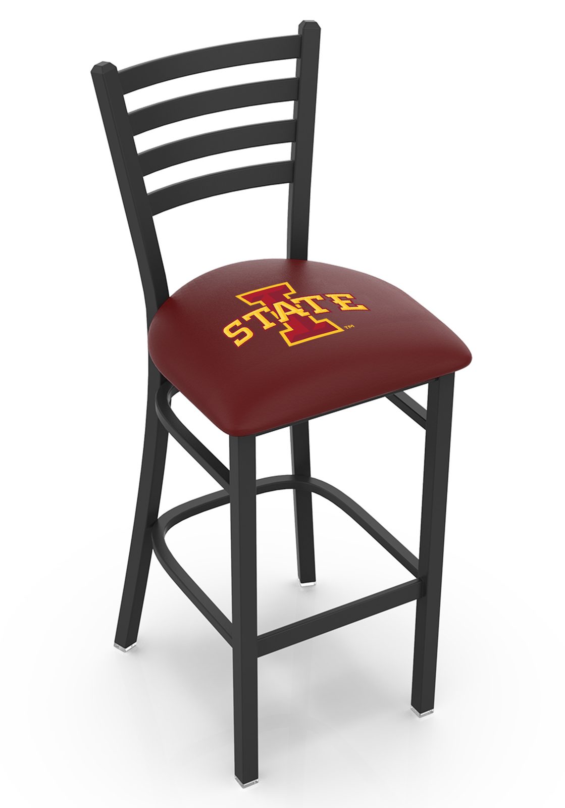 Iowa State University 25-Inch Stationary Counter Stool w/ Black Wrinkle Finish, Ladder Back, 2.5-Inch Cushion Seat 1 Iowa State University 25-Inch Stationary Counter Stool w/ Black Wrinkle Finish, Ladder Back, 2.5-Inch Cushion Seat