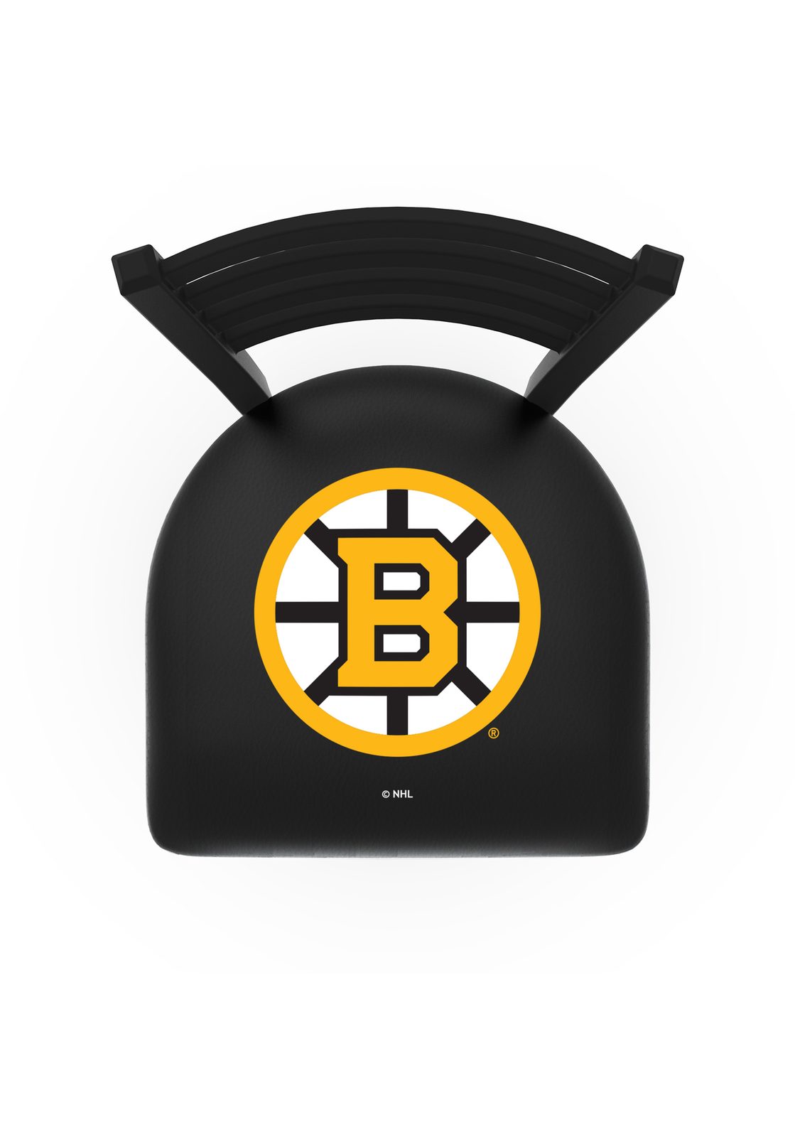 Boston Bruins 36-Inch Swivel Extra Tall Bar Stool w/ Black Wrinkle Finish, Ladder Back, 2.5-Inch Cushion Seat 2 Boston Bruins 36-Inch Swivel Extra Tall Bar Stool w/ Black Wrinkle Finish, Ladder Back, 2.5-Inch Cushion Seat - Image 2