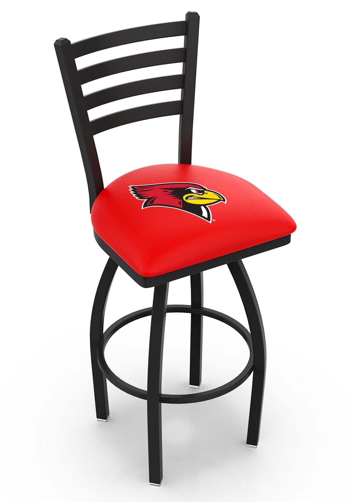Illinois State University 36-Inch Swivel Extra Tall Bar Stool w/ Black Wrinkle Finish, Ladder Back, 2.5-Inch Cushion Seat 1 Illinois State University 36-Inch Swivel Extra Tall Bar Stool w/ Black Wrinkle Finish, Ladder Back, 2.5-Inch Cushion Seat