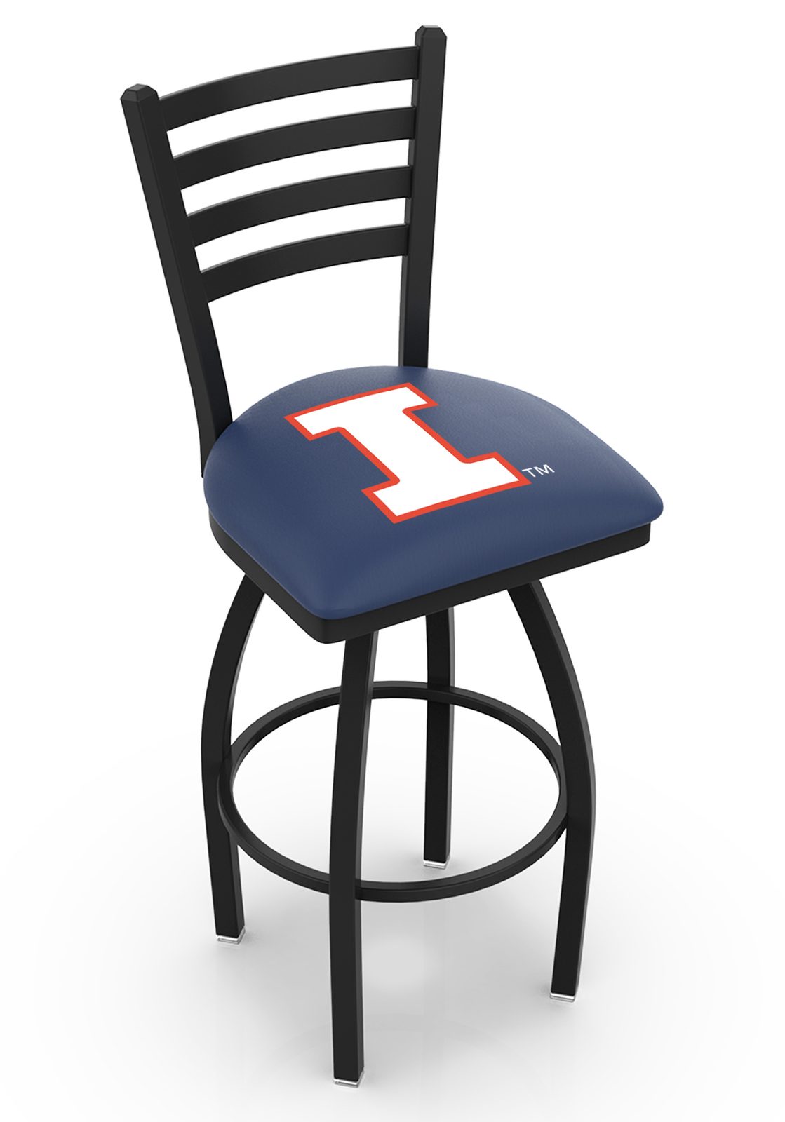 University of Illinois 36-Inch Swivel Extra Tall Bar Stool w/ Black Wrinkle Finish, Ladder Back, 2.5-Inch Cushion Seat 1 University of Illinois 36-Inch Swivel Extra Tall Bar Stool w/ Black Wrinkle Finish, Ladder Back, 2.5-Inch Cushion Seat