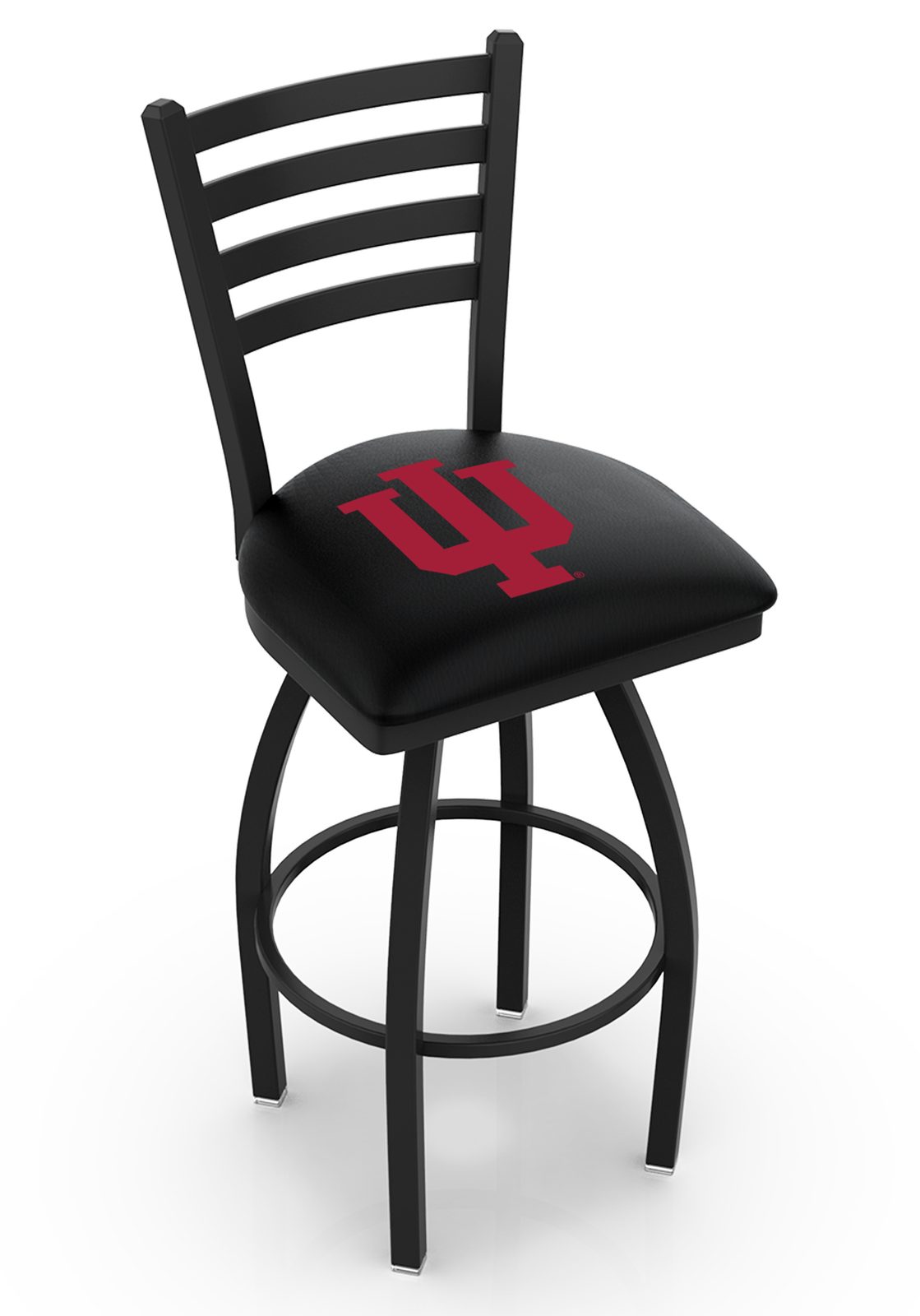 Indiana University 36-Inch Swivel Extra Tall Bar Stool w/ Black Wrinkle Finish, Ladder Back, 2.5-Inch Cushion Seat 1 Indiana University 36-Inch Swivel Extra Tall Bar Stool w/ Black Wrinkle Finish, Ladder Back, 2.5-Inch Cushion Seat