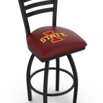Iowa State University 36-Inch Swivel Extra Tall Bar Stool w/ Black Wrinkle Finish, Ladder Back, 2.5-Inch Cushion Seat