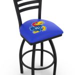 University of Kansas 36-Inch Swivel Extra Tall Bar Stool w/ Black Wrinkle Finish, Ladder Back, 2.5-Inch Cushion Seat 4 University of Kansas 36-Inch Swivel Extra Tall Bar Stool w/ Black Wrinkle Finish, Ladder Back, 2.5-Inch Cushion Seat