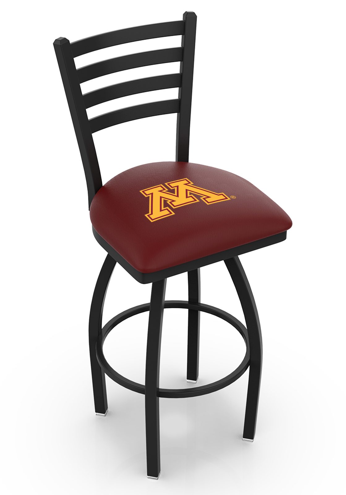 University of Minnesota 36-Inch Swivel Extra Tall Bar Stool w/ Black Wrinkle Finish, Ladder Back, 2.5-Inch Cushion Seat 1 University of Minnesota 36-Inch Swivel Extra Tall Bar Stool w/ Black Wrinkle Finish, Ladder Back, 2.5-Inch Cushion Seat