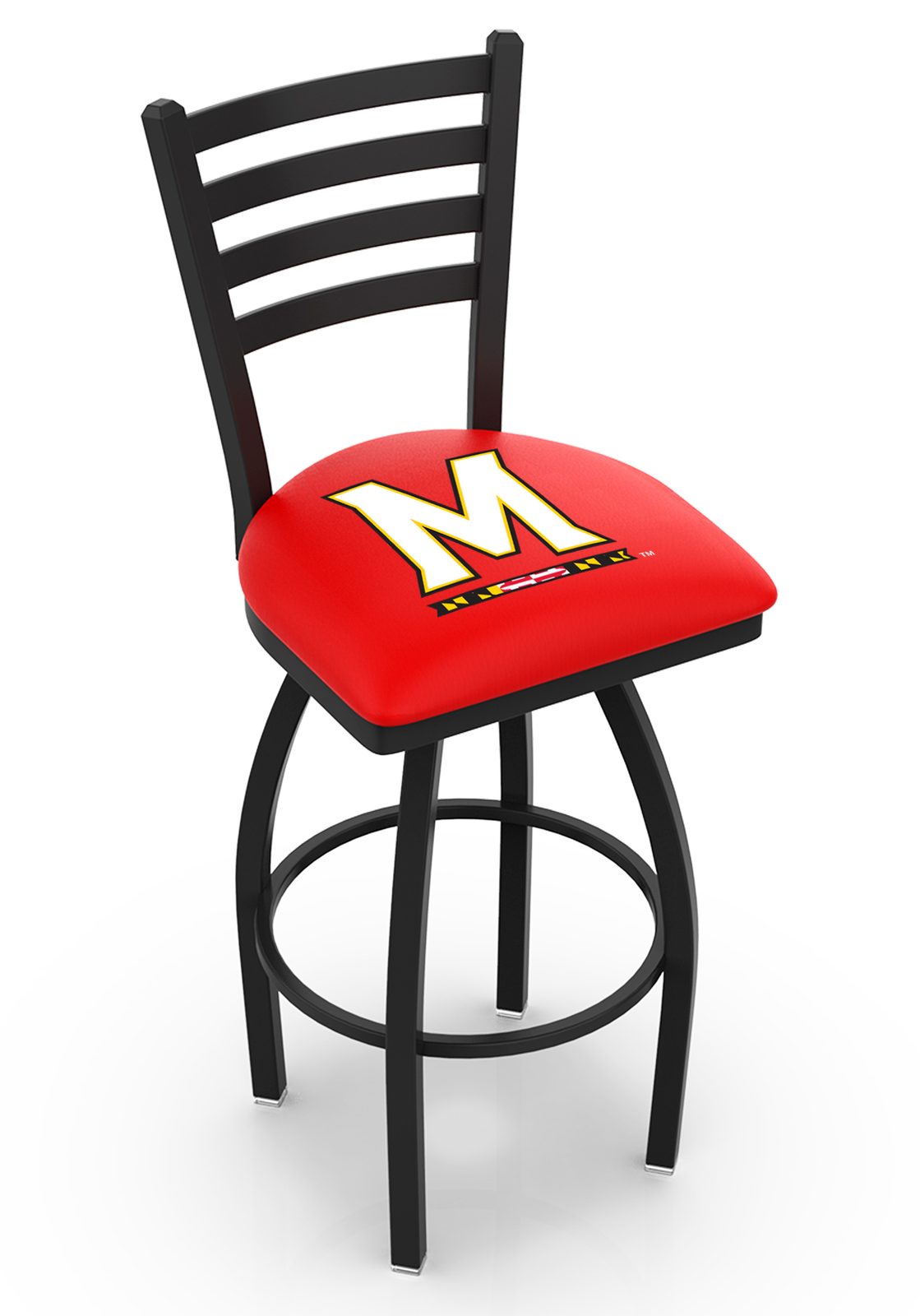 University of Maryland 36-Inch Swivel Extra Tall Bar Stool w/ Black Wrinkle Finish, Ladder Back, 2.5-Inch Cushion Seat 1 University of Maryland 36-Inch Swivel Extra Tall Bar Stool w/ Black Wrinkle Finish, Ladder Back, 2.5-Inch Cushion Seat