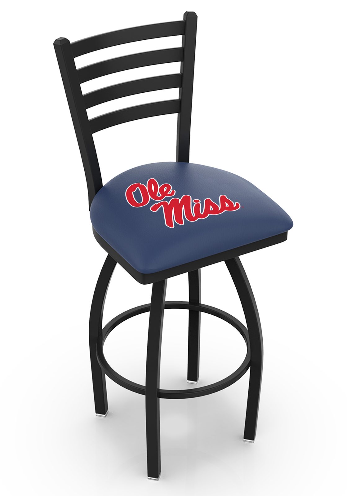 University of Mississippi 36-Inch Swivel Extra Tall Bar Stool w/ Black Wrinkle Finish, Ladder Back, 2.5-Inch Cushion Seat 1 University of Mississippi 36-Inch Swivel Extra Tall Bar Stool w/ Black Wrinkle Finish, Ladder Back, 2.5-Inch Cushion Seat
