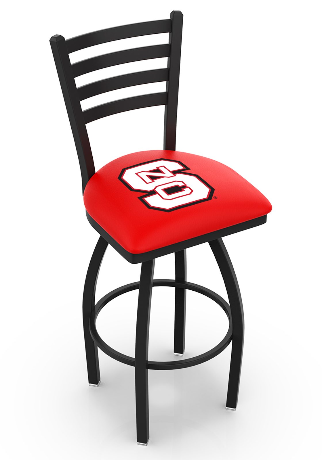 North Carolina State University 36-Inch Swivel Extra Tall Bar Stool w/ Black Wrinkle Finish, Ladder Back, 2.5-Inch Cushion Seat 1 North Carolina State University 36-Inch Swivel Extra Tall Bar Stool w/ Black Wrinkle Finish, Ladder Back, 2.5-Inch Cushion Seat